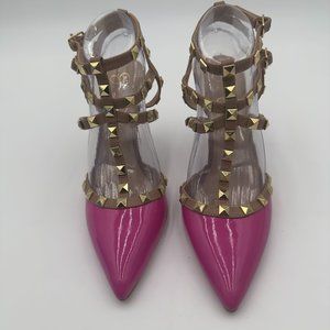 Jessica Simpson Pink and Gold Studded Heels